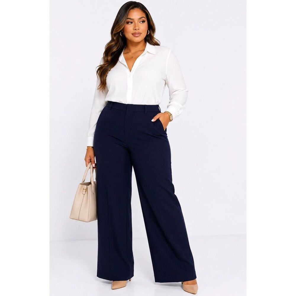 Liverpool Kelsey Wide Leg Trouser Pants Womens 22W Cadet Blue Stretch NEW